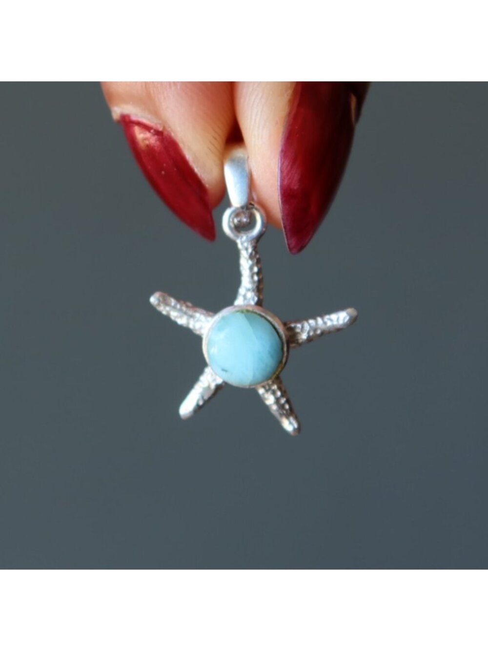 Larimar Pendant Blue Starfish Stone Sterling Silver Caribbean Ocean Crystal